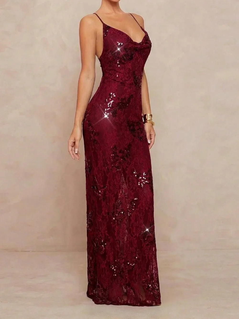 Burgundy Party Women's Elegant Formal Maxi Dress